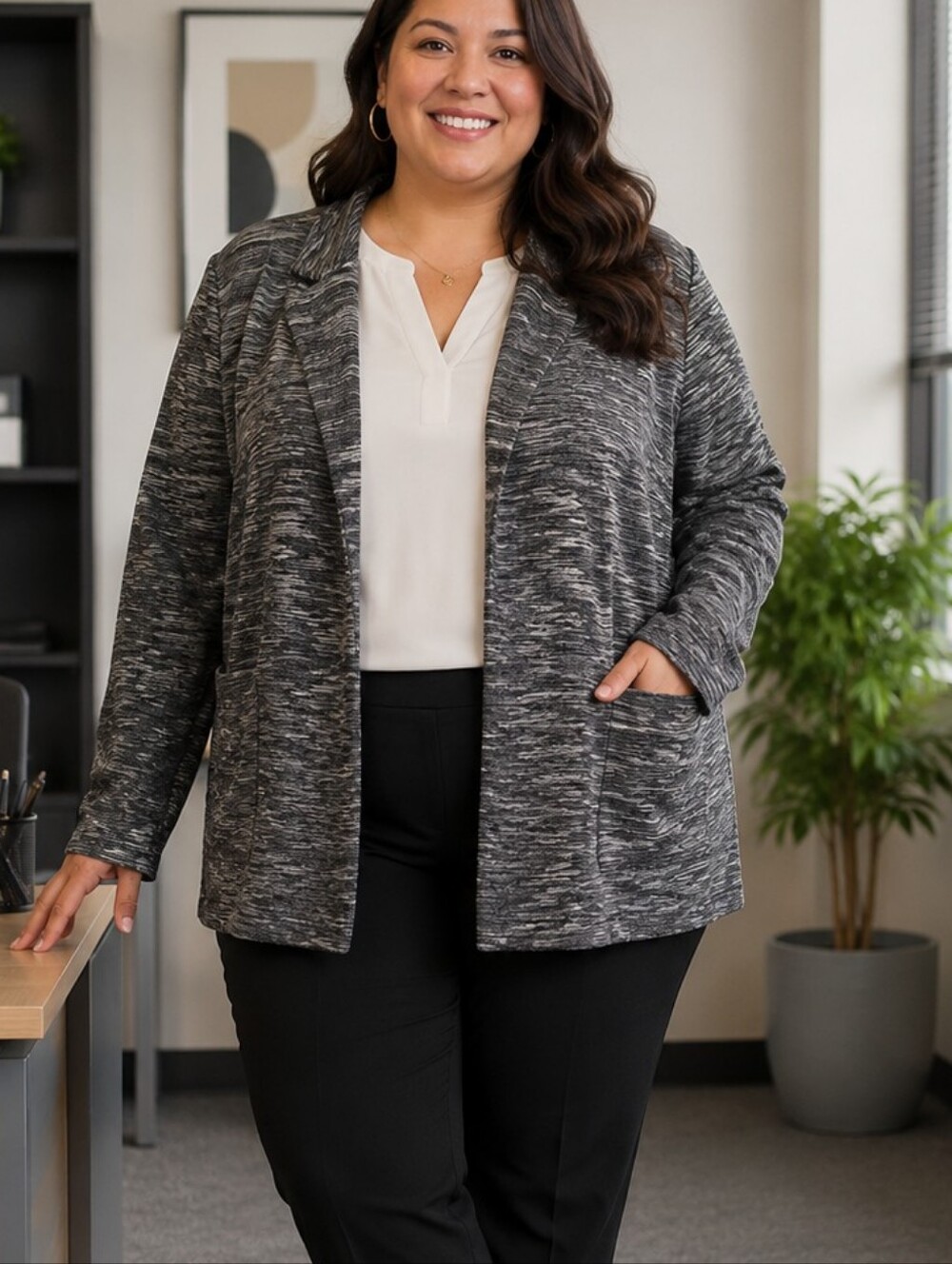 Chelsea & Theodore Heathered Gray Cardigan Jacket. In EUC